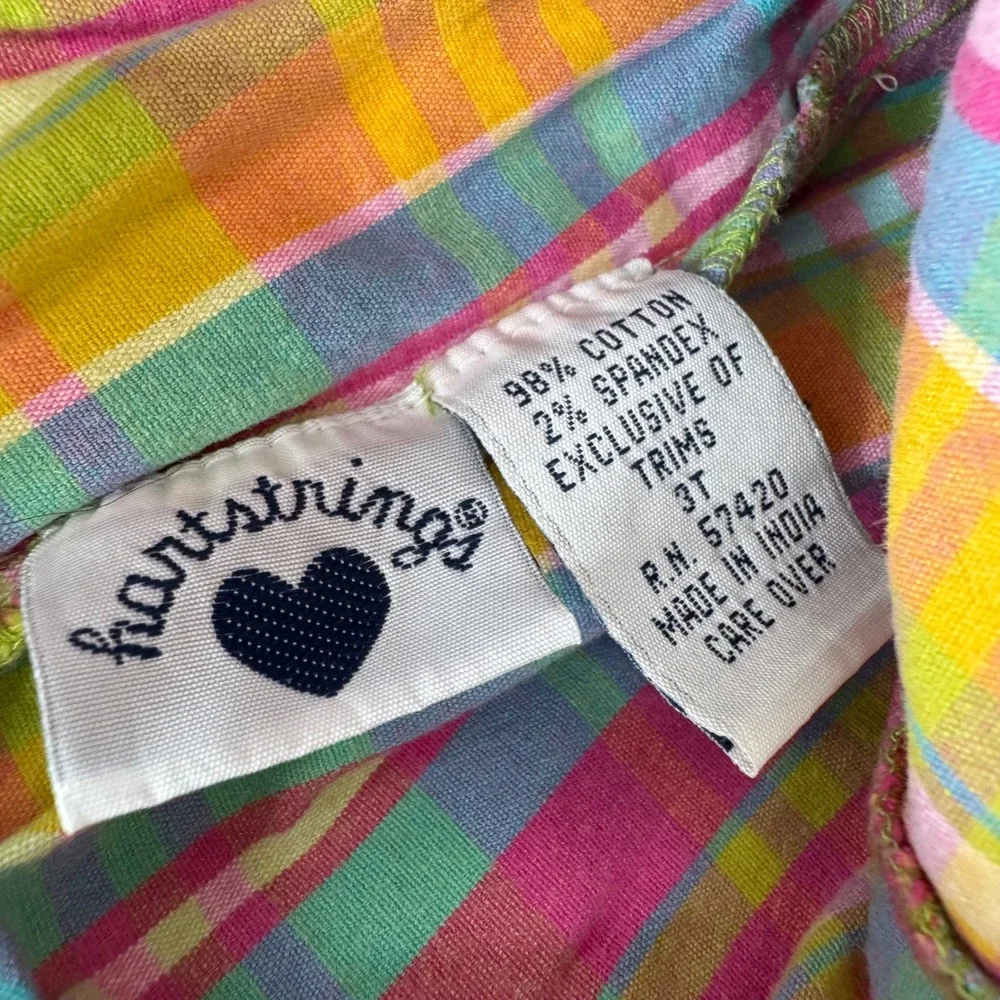 Vintage Hartstrings Plaid Skort Toddler Girls Size 3T Pockets Ribbon Tie Skirt